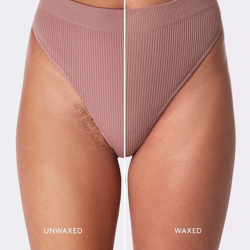 Bikini wax before and after: unwaxed on the left, smooth skin on the right